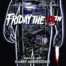 A shadowy figure with a knife stands in a forest, their face obscured. The title "Friday the 13th" is prominently displayed, and the words "Original Motion Picture Score" and "Music by Harry Manfredini" are included below. The image evokes a sense of suspense and horror, referencing the iconic slasher film series.